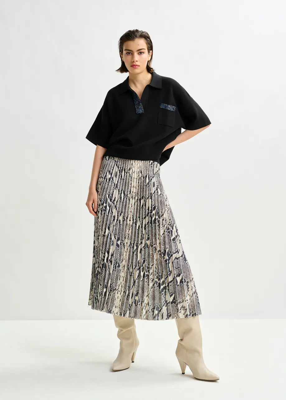 Essentiel Antwerp snake print pleated skirt Indira