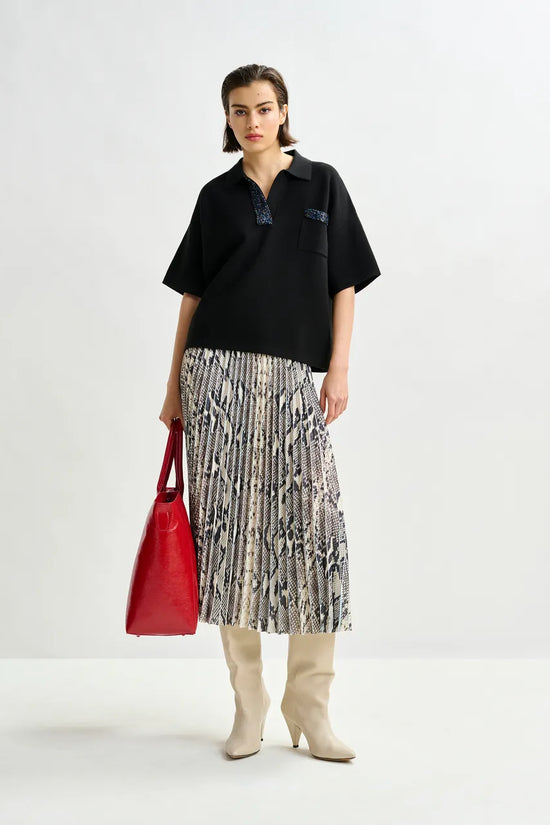 Essentiel Antwerp snake print pleated skirt Indira