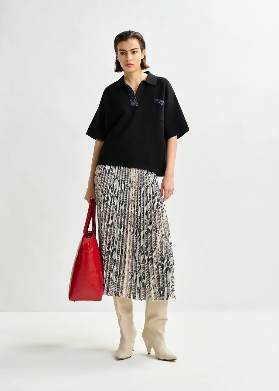 Essentiel Antwerp snake print pleated skirt Indira