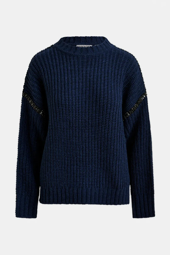 Essentiel Antwerp Navy sweater with detachable collar and rhinestone embellishments Indsay