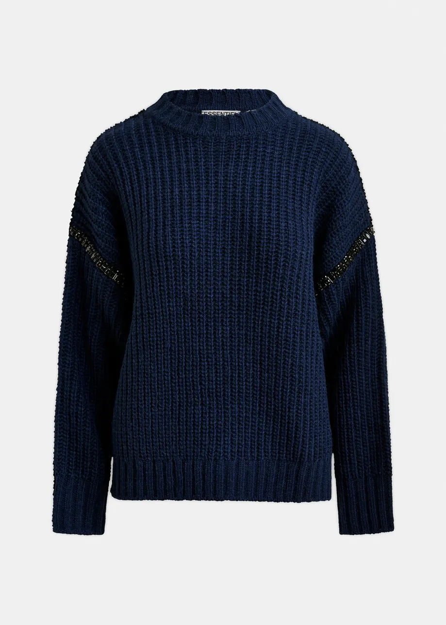 Essentiel Antwerp Navy sweater with detachable collar and rhinestone embellishments Indsay