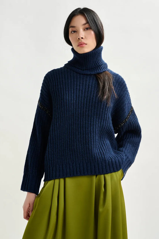 Essentiel Antwerp Navy sweater with detachable collar and rhinestone embellishments Indsay