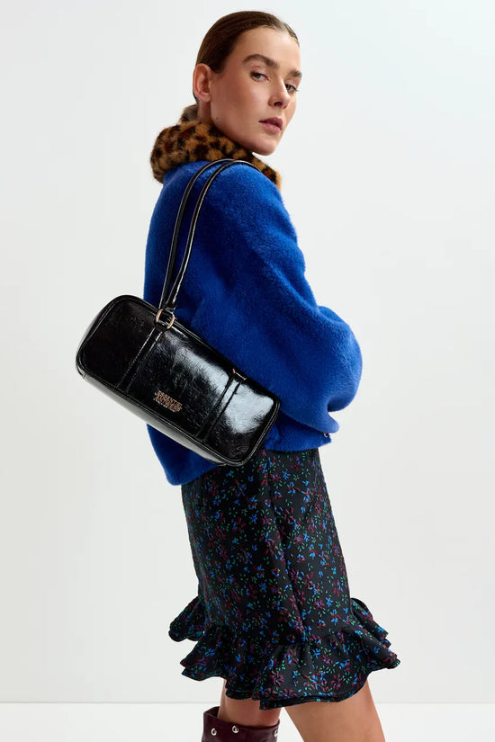 Essentiel Antwerp Blue cardigan with removable leopard faux fur collar