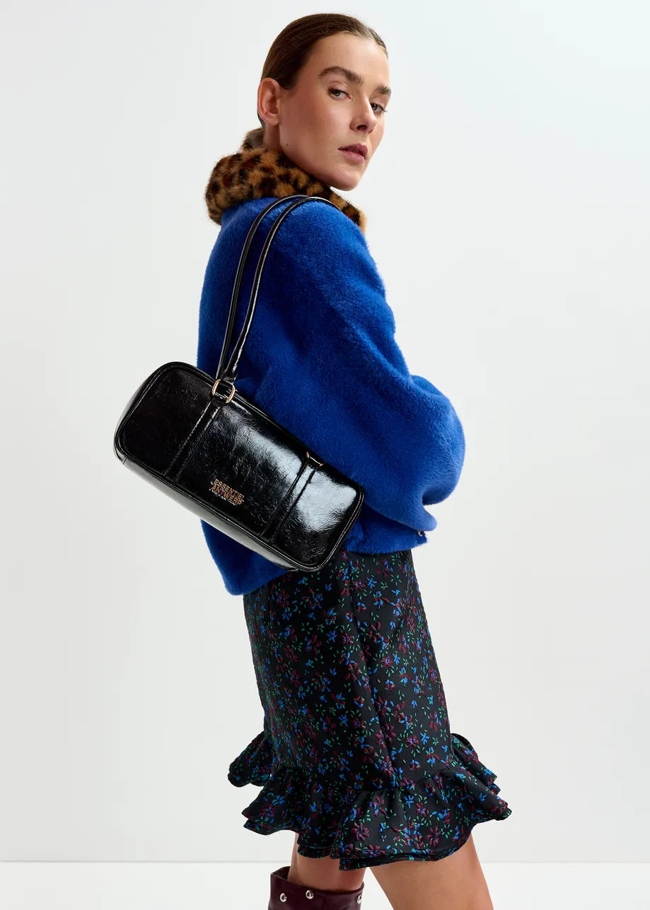 Essentiel Antwerp Blue cardigan with removable leopard faux fur collar