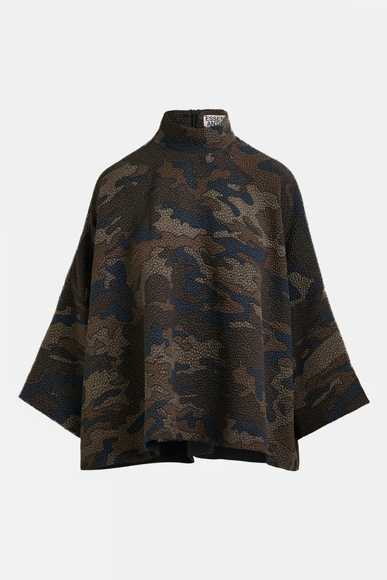 Essentiel Antwerp Brown, khaki and black oversized top with stand-up collar Iscratch
