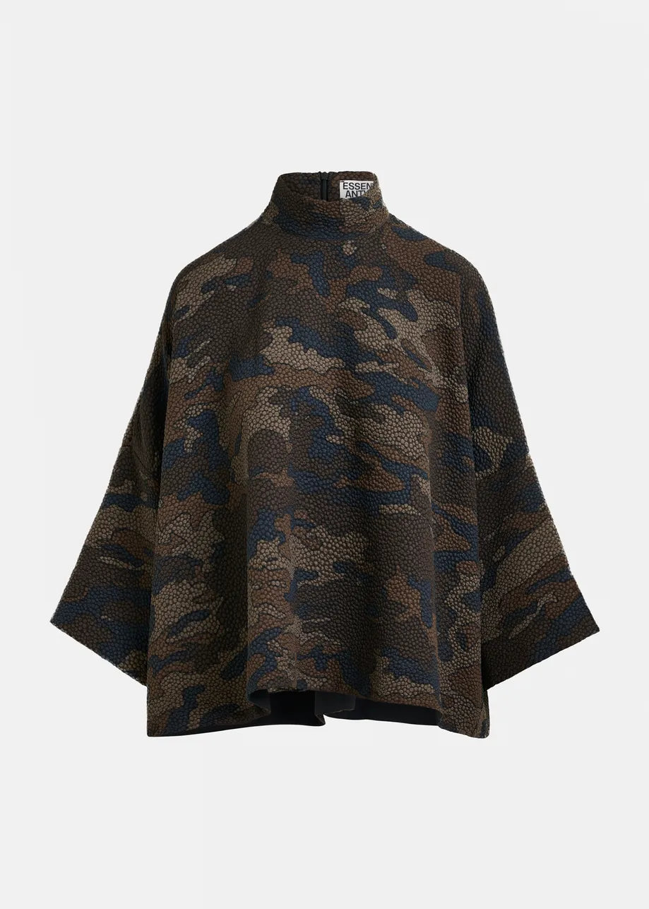 Essentiel Antwerp Brown, khaki and black oversized top with stand-up collar Iscratch