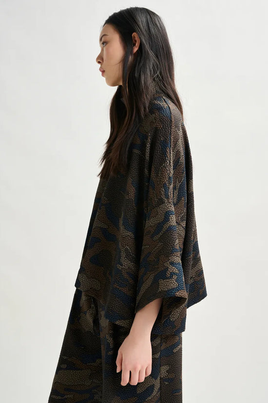 Essentiel Antwerp Brown, khaki and black oversized top with stand-up collar Iscratch