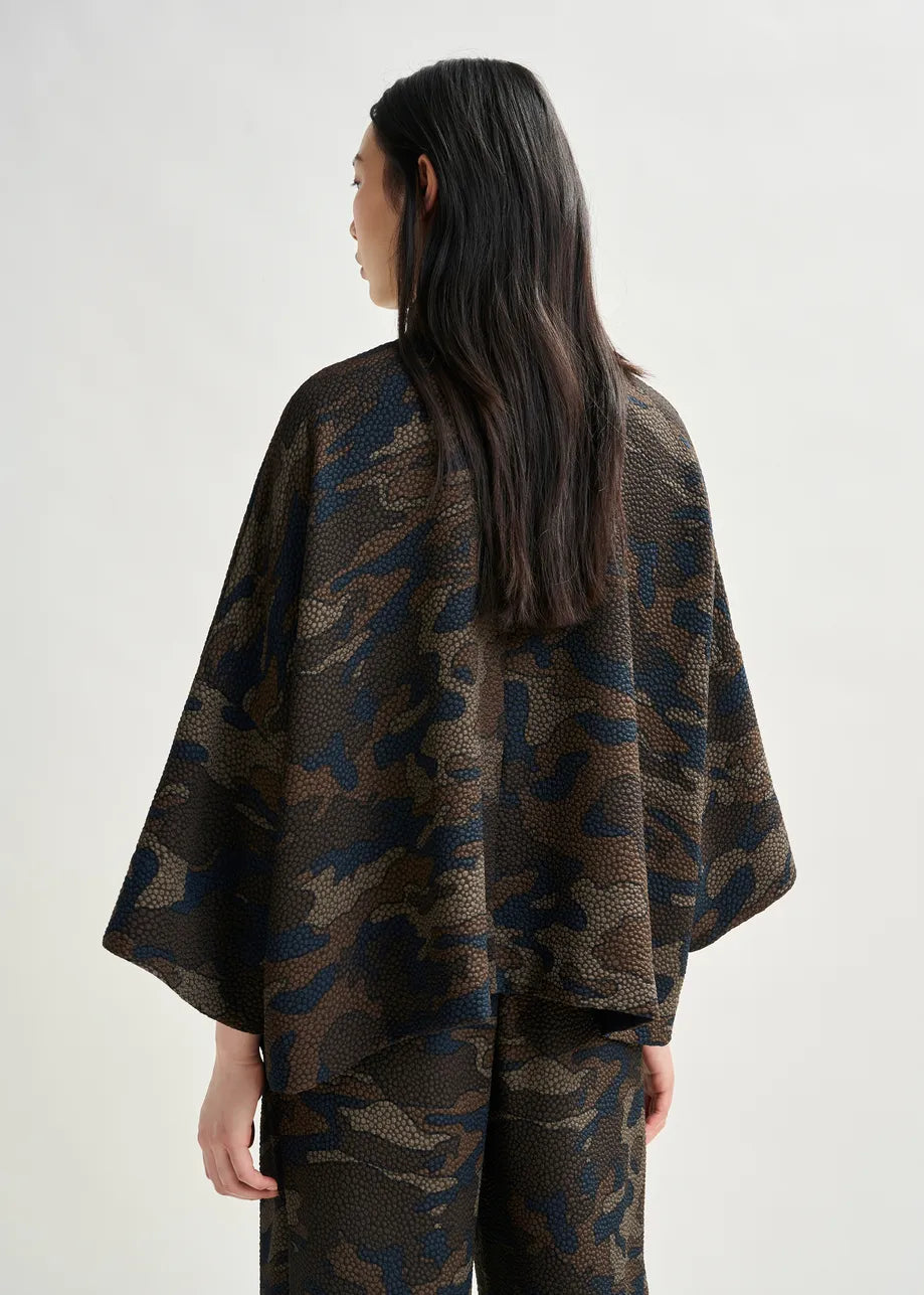 Essentiel Antwerp Brown, khaki and black oversized top with stand-up collar Iscratch