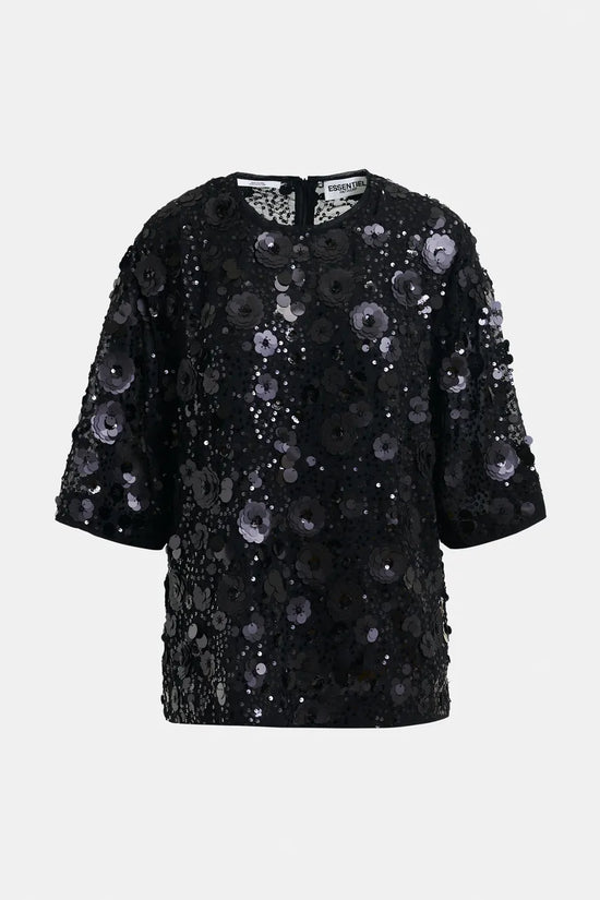Essentiel Antwerp Black sequin-embellished top Isparkle