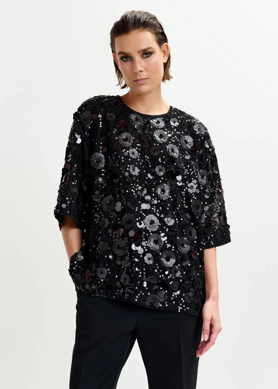 Essentiel Antwerp Black sequin-embellished top Isparkle