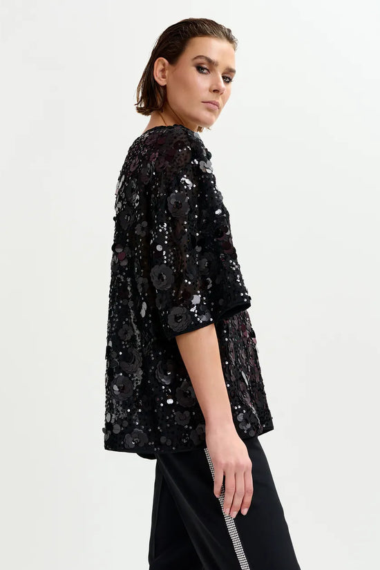 Essentiel Antwerp Black sequin-embellished top Isparkle