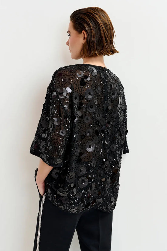 Essentiel Antwerp Black sequin-embellished top Isparkle