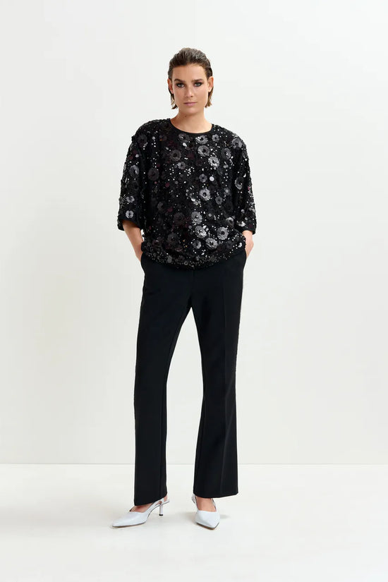 Essentiel Antwerp Black sequin-embellished top Isparkle