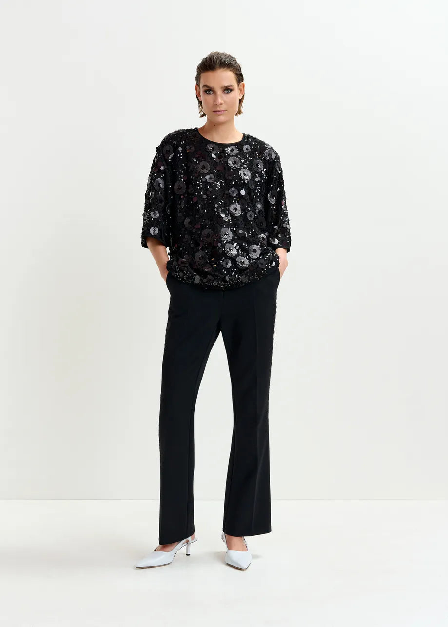Essentiel Antwerp Black sequin-embellished top Isparkle