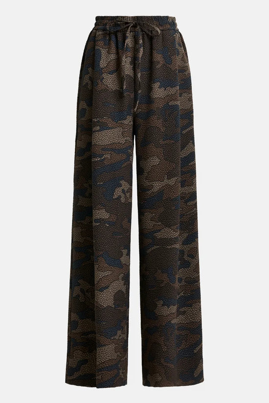 Essentiel Antwerp Brown, khaki and black wide-leg trousers Itchy