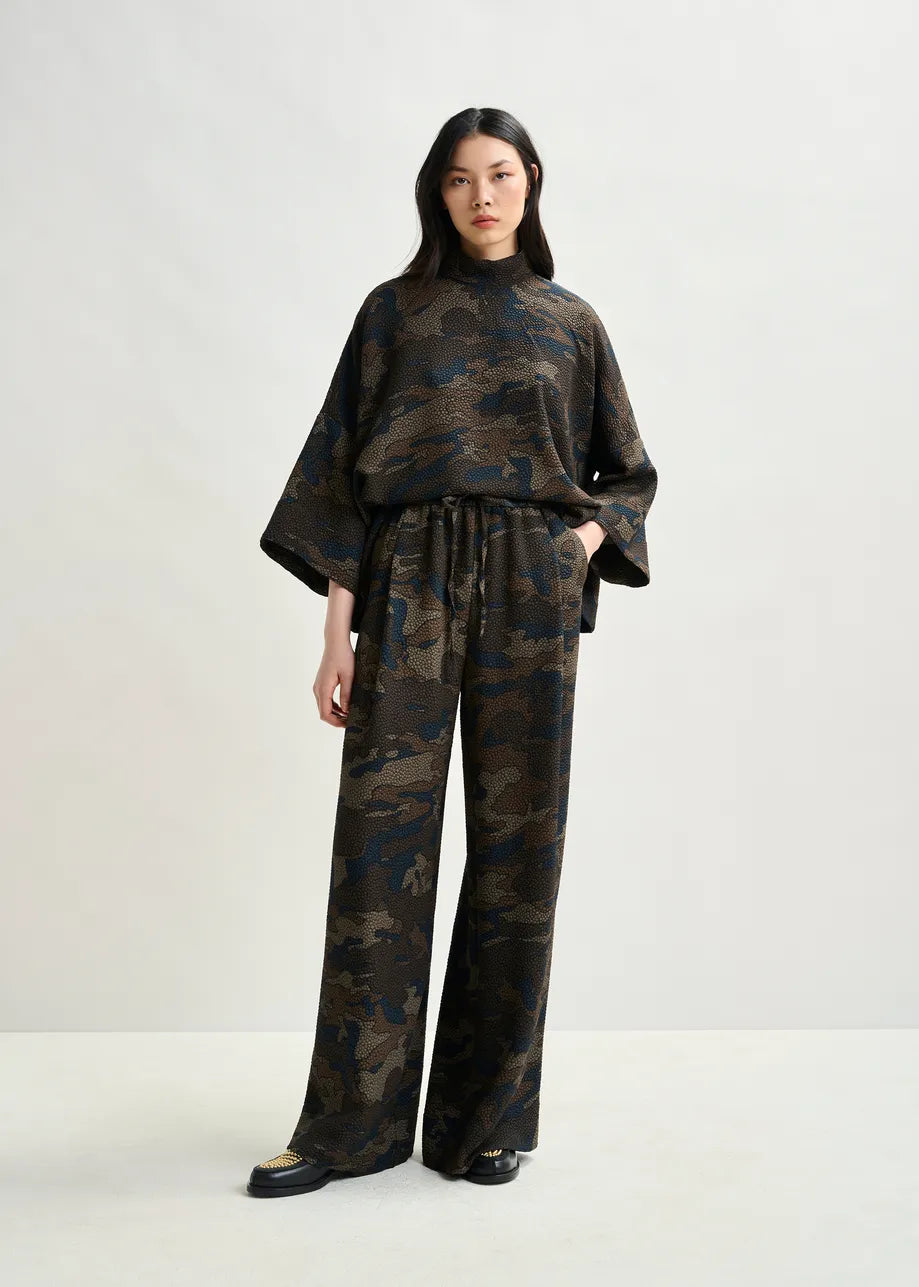 Essentiel Antwerp Brown, khaki and black wide-leg trousers Itchy