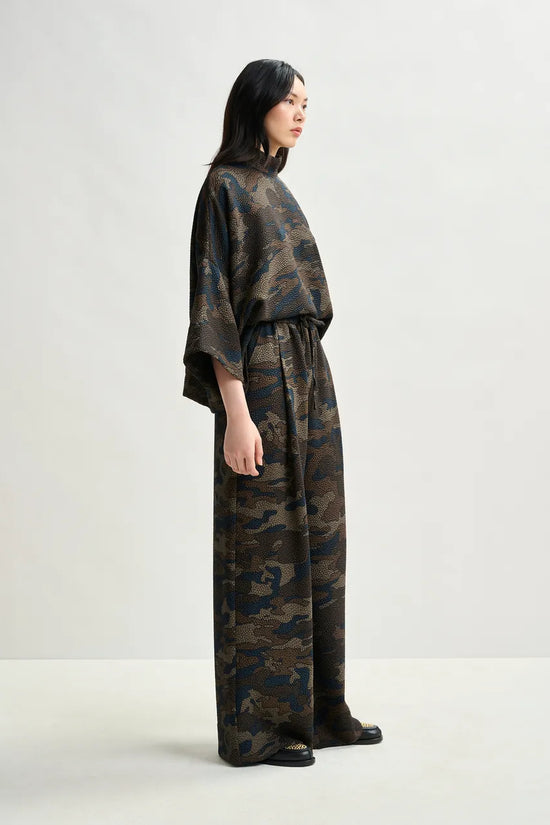Essentiel Antwerp Brown, khaki and black wide-leg trousers Itchy