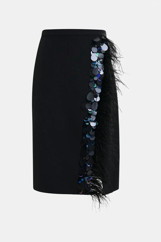 Essentiel Antwerp Black embellished feather-trimmed midi skirt Ivil