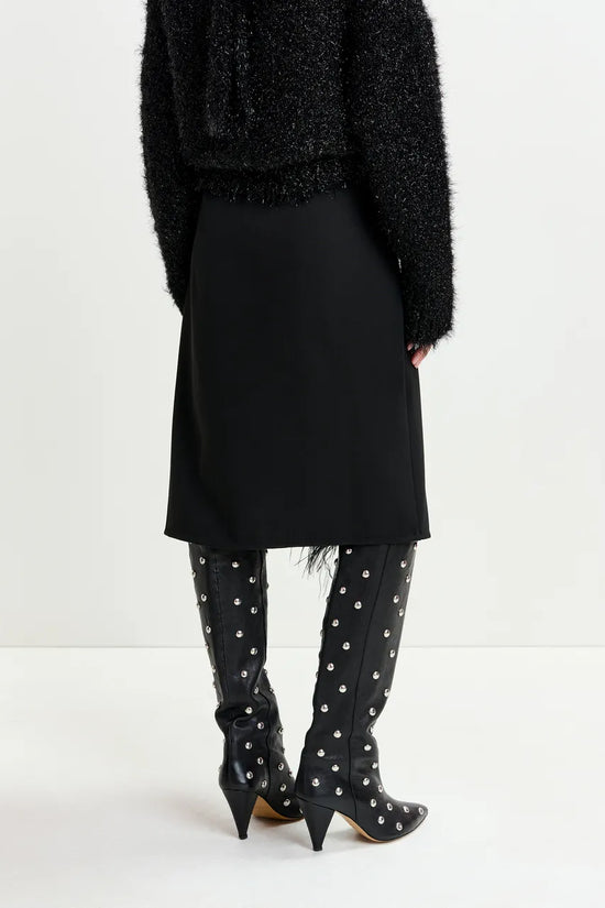 Essentiel Antwerp Black embellished feather-trimmed midi skirt Ivil