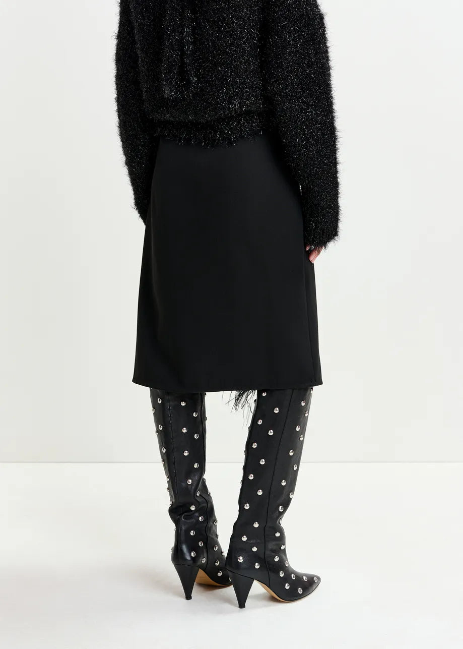 Essentiel Antwerp Black embellished feather-trimmed midi skirt Ivil
