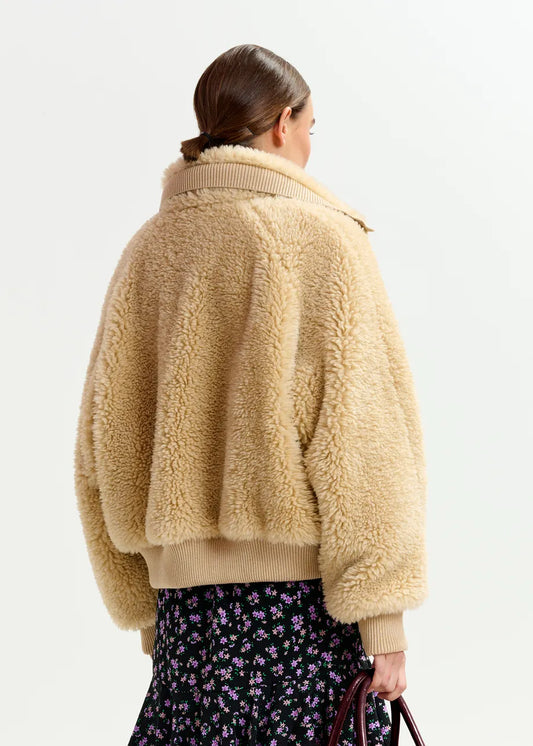 Essentiel Antwerp Beige oversized faux shearling bomber jacket Iwill