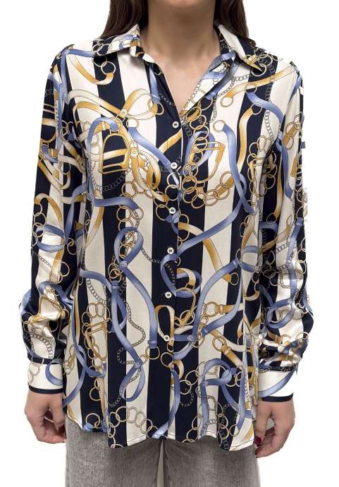VLT's Blue Chain & Belt Print Viscose Blouse