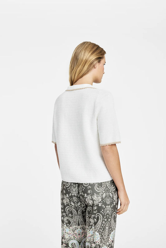 Gustav Off-White Cotton Polo – Short Sleeve, Gold Lurex Trim 60418