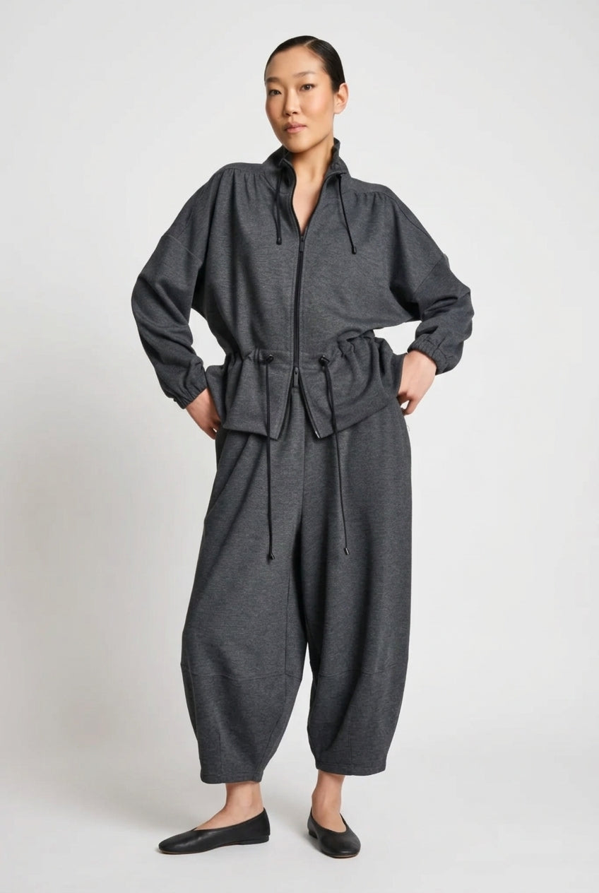 Isik Ozgur Grey Balloon Leg Trousers – Pull-On Elasticated Waist & Side Pockets