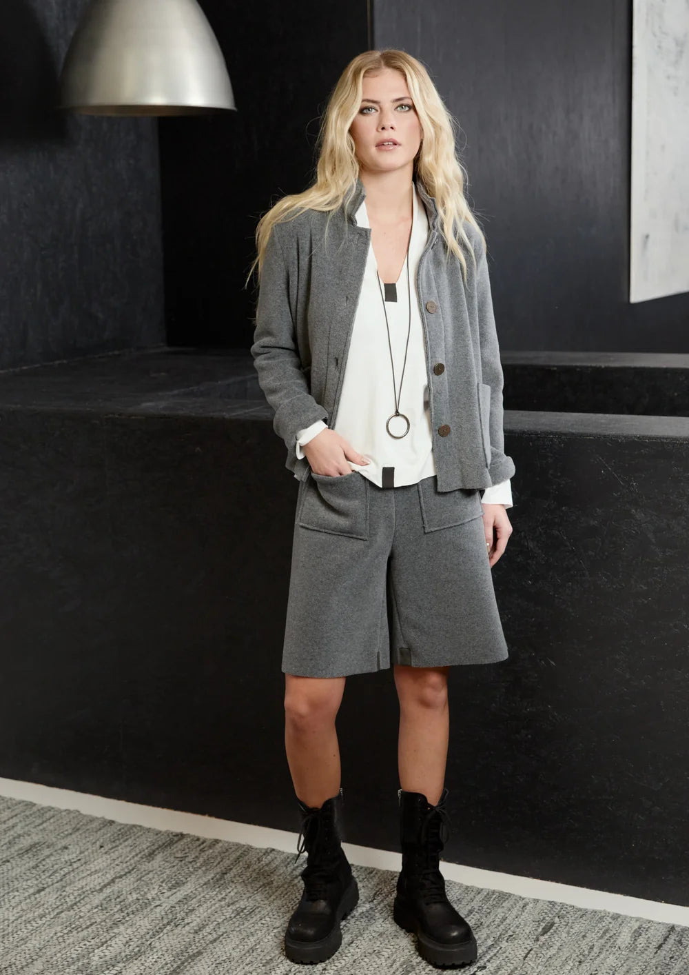 Henriette Steffensen Grey Soft Fleece Short Jacket