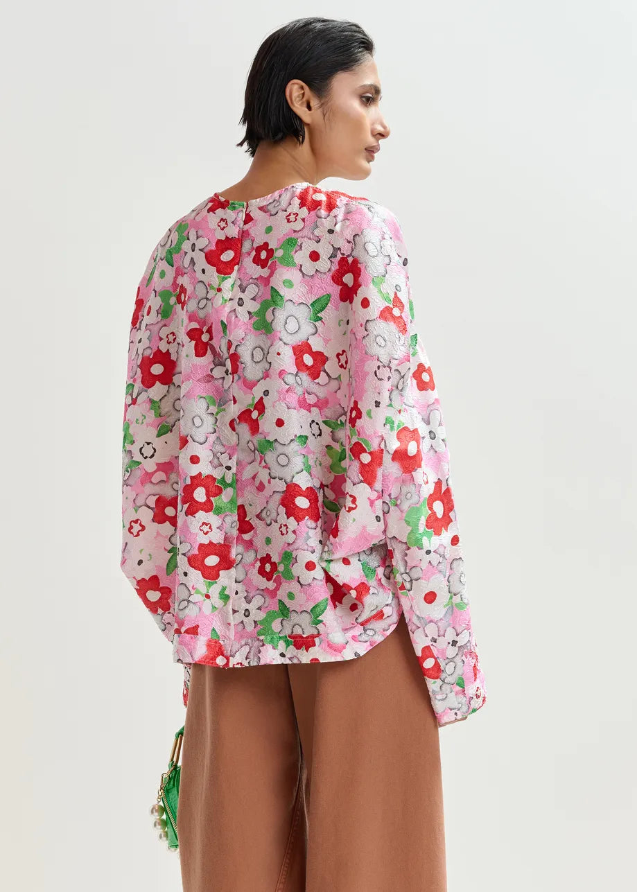 Essentiel Antwerp Off-white and Multicolour Floral Jacquard Top JANVIER