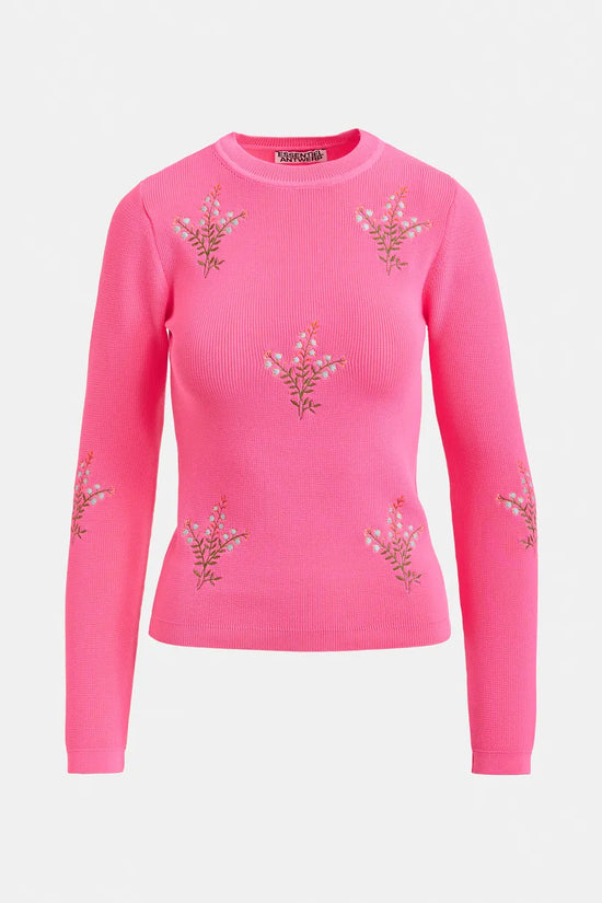 Essentiel Antwerp Bright Pink Knitted Sweater with Floral Embroideries