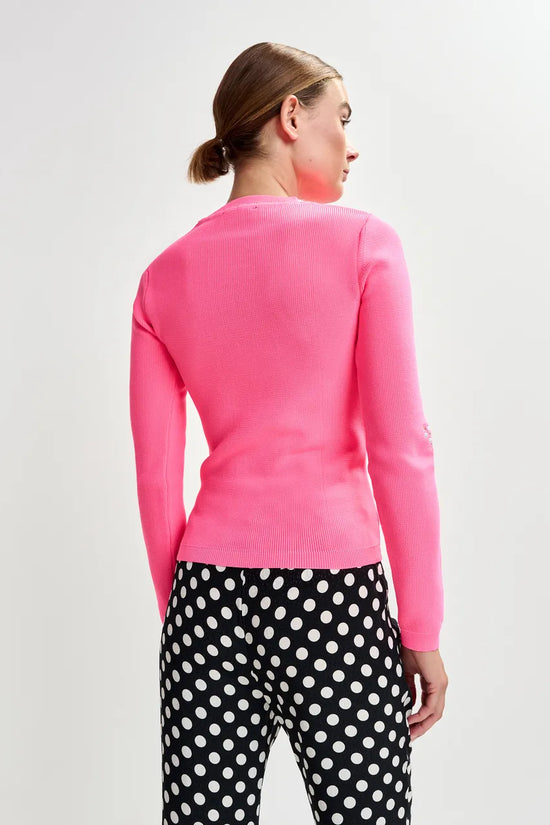 Essentiel Antwerp Bright Pink Knitted Sweater with Floral Embroideries