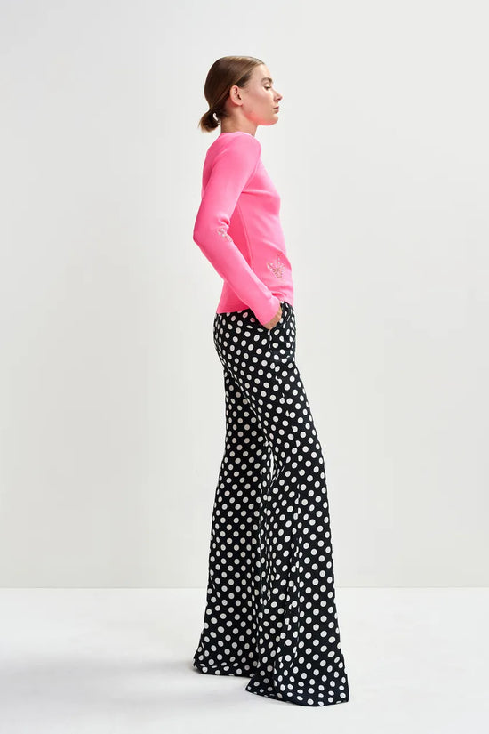 Essentiel Antwerp Bright Pink Knitted Sweater with Floral Embroideries