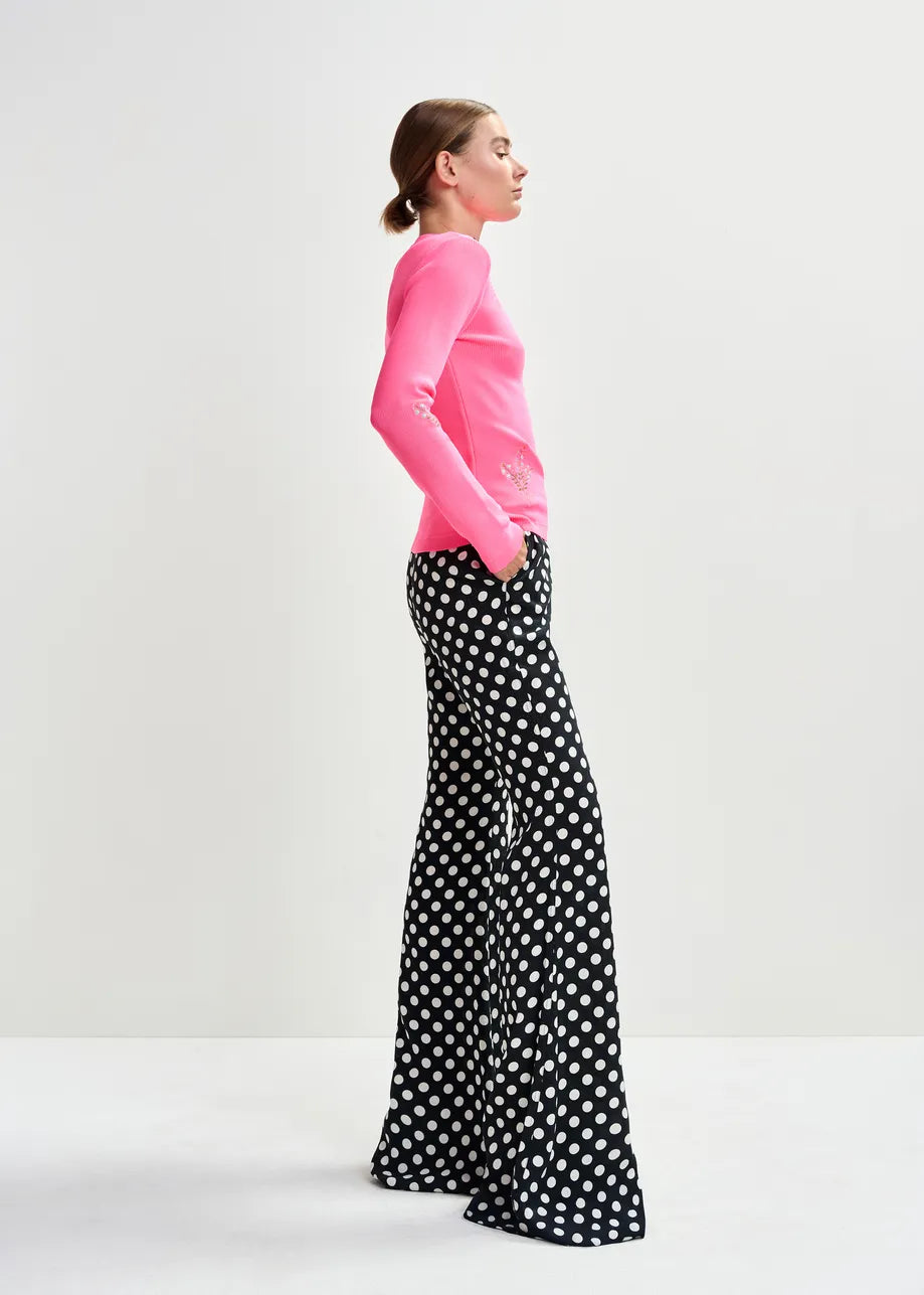 Essentiel Antwerp Bright Pink Knitted Sweater with Floral Embroideries