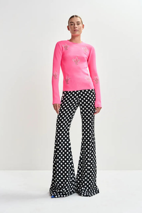 Essentiel Antwerp Bright Pink Knitted Sweater with Floral Embroideries