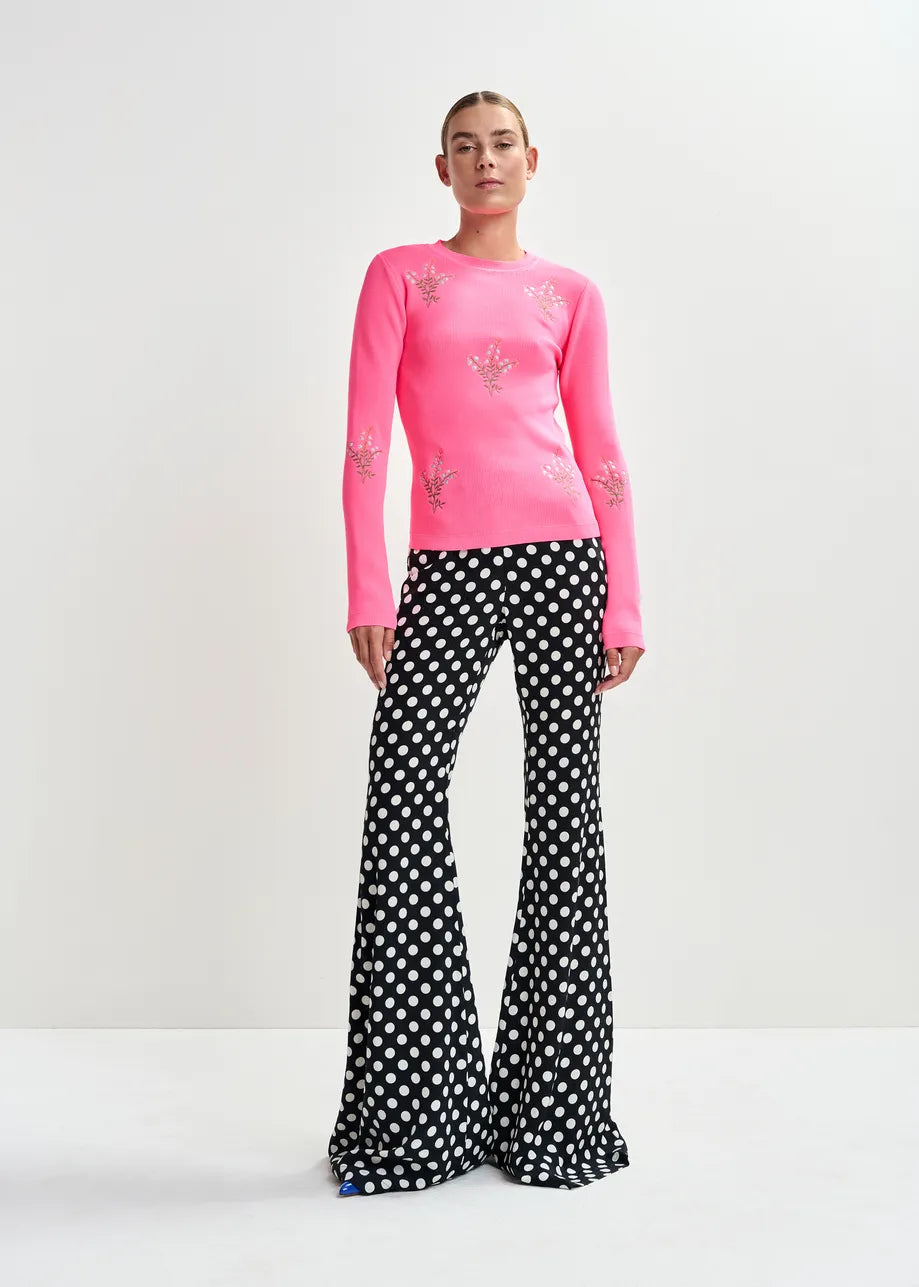 Essentiel Antwerp Bright Pink Knitted Sweater with Floral Embroideries