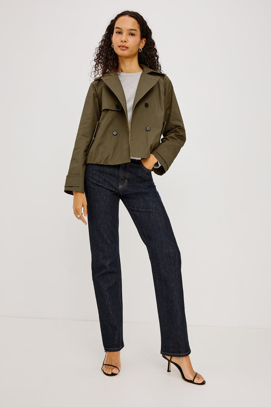 Rails Olive Cropped Cotton Gaberdine Double Breasted Jacket