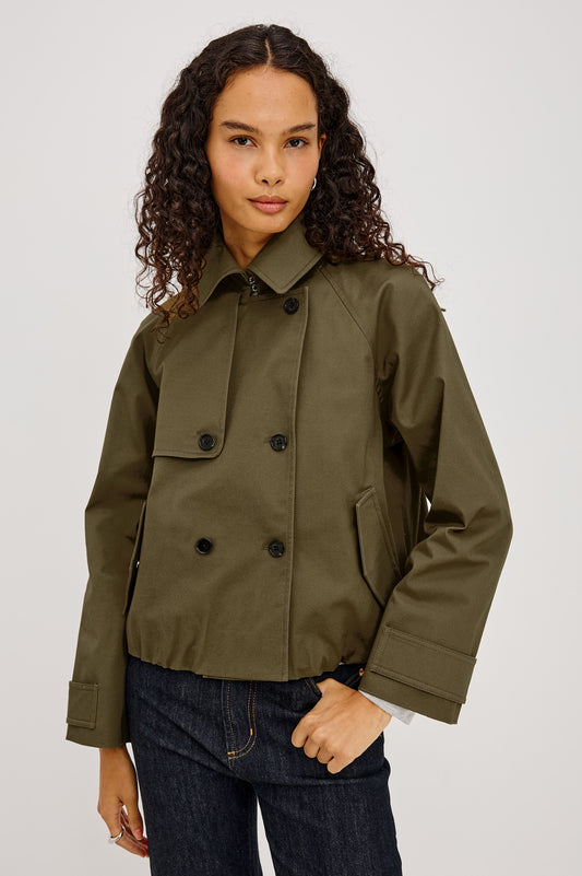 Rails Olive Cropped Cotton Gaberdine Double Breasted Jacket