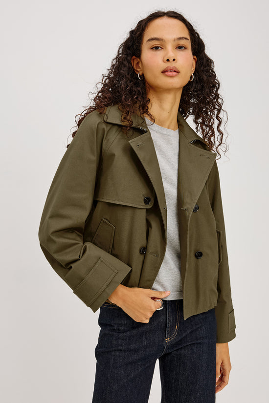 Rails Olive Cropped Cotton Gaberdine Double Breasted Jacket