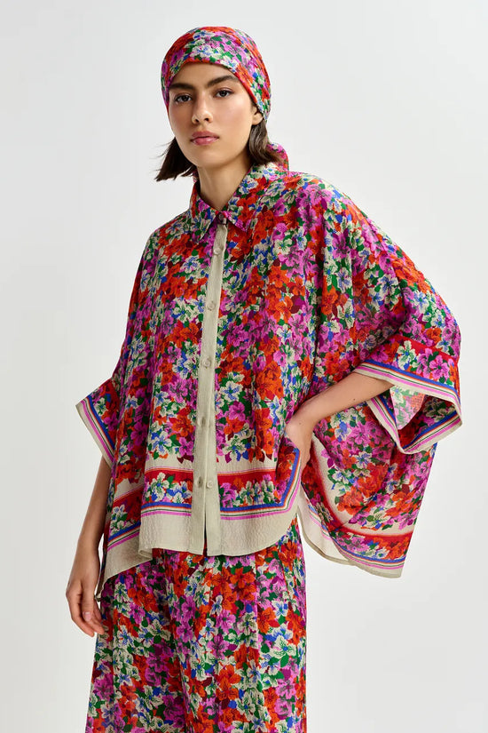 Essentiel Antwerp Multicolour Oversized Silk-Blend Floral-Print Shirt JIRT