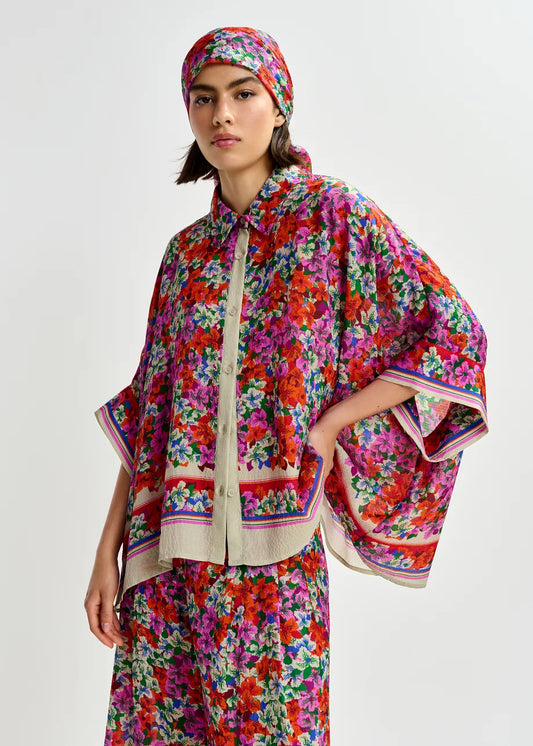 Essentiel Antwerp Multicolour Oversized Silk-Blend Floral-Print Shirt JIRT