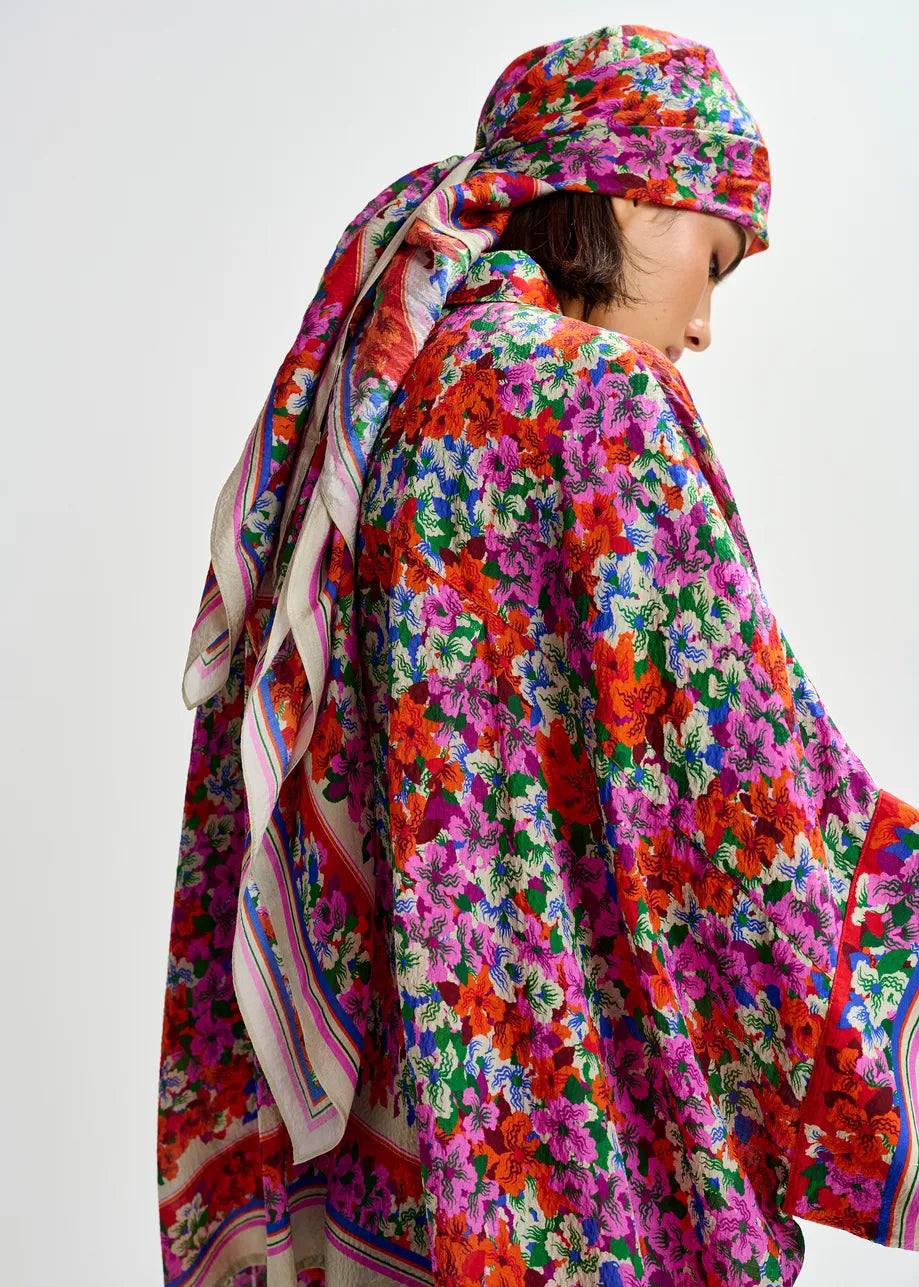 Essentiel Antwerp Multicolour Oversized Silk-Blend Floral-Print Shirt JIRT