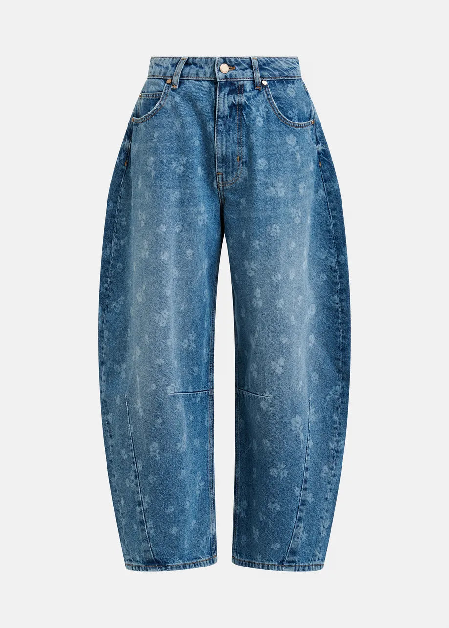 Essentiel Antwerp Blue Floral-Print Barrel-Leg Cropped Jeans JO1