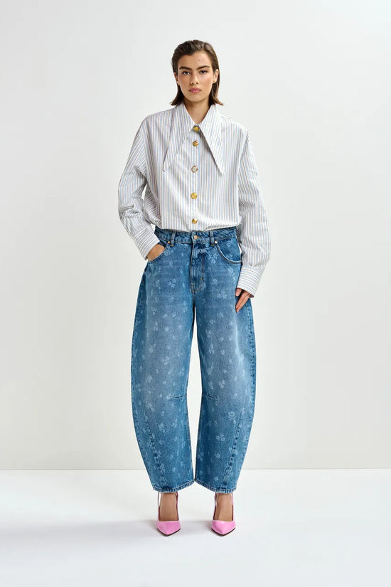 Essentiel Antwerp Blue Floral-Print Barrel-Leg Cropped Jeans JO1