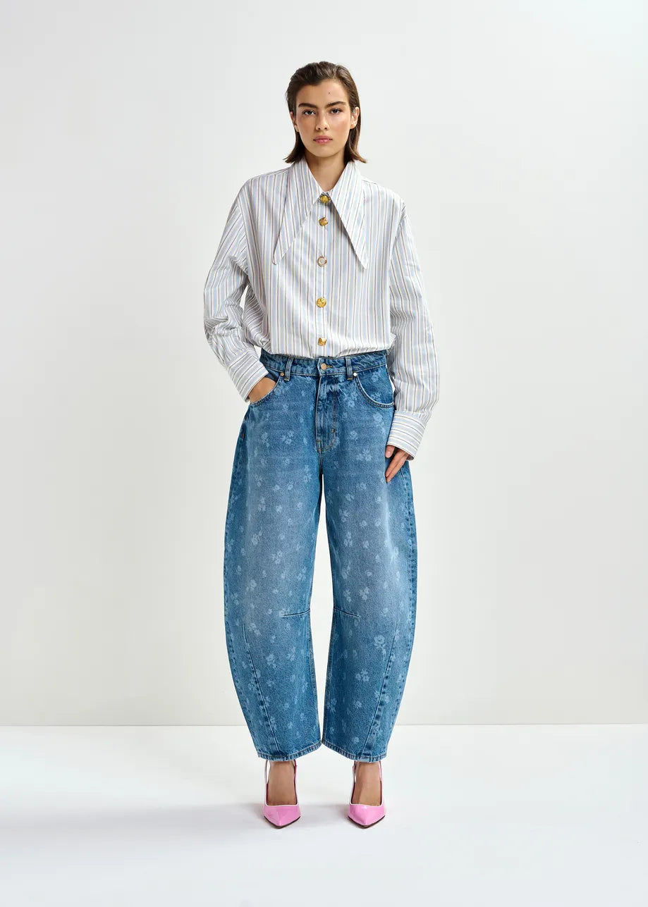 Essentiel Antwerp Blue Floral-Print Barrel-Leg Cropped Jeans JO1