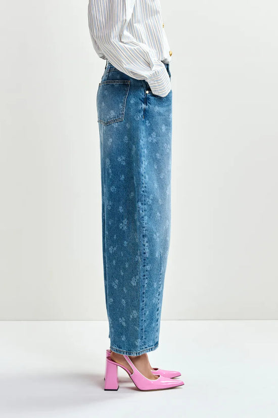 Essentiel Antwerp Blue Floral-Print Barrel-Leg Cropped Jeans JO1