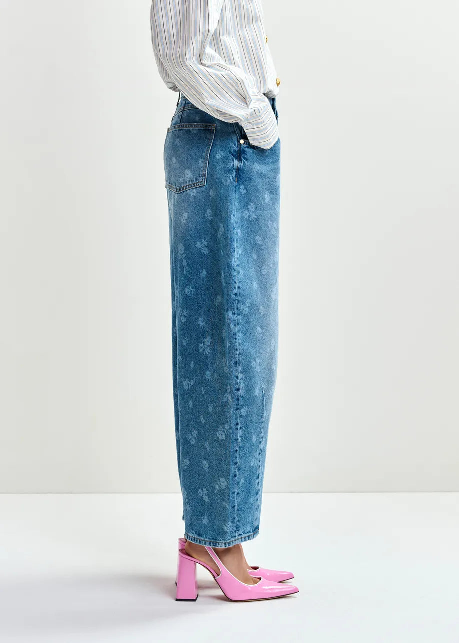 Essentiel Antwerp Blue Floral-Print Barrel-Leg Cropped Jeans JO1