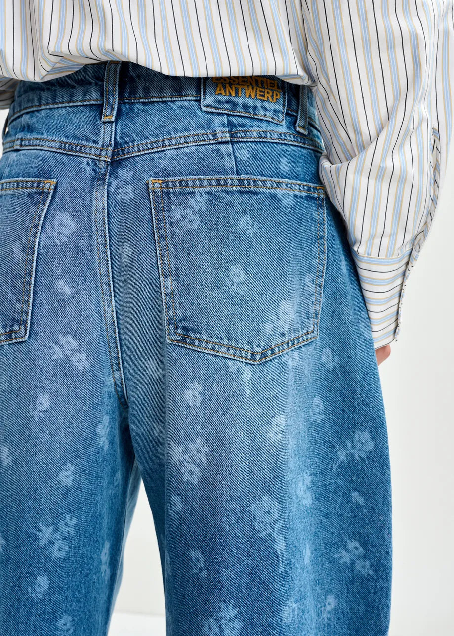 Essentiel Antwerp Blue Floral-Print Barrel-Leg Cropped Jeans JO1