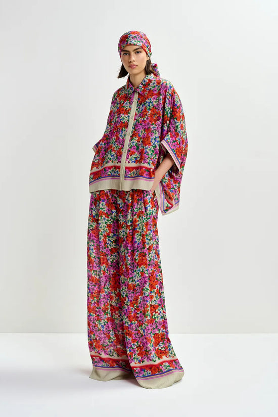 Essentiel Antwerp Multicolour Silk-Blend Floral Print Wide-Leg Trousers JOEK