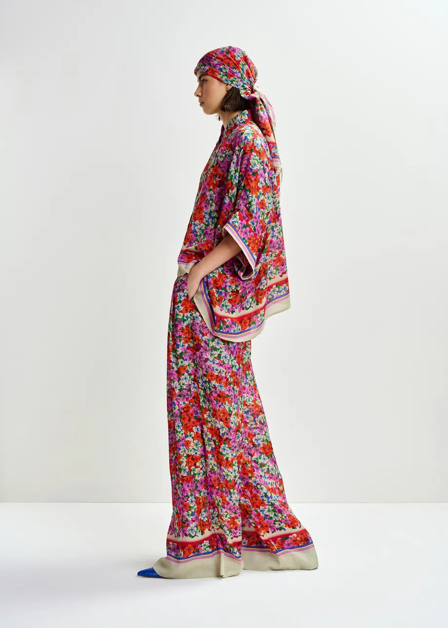 Essentiel Antwerp Multicolour Silk-Blend Floral Print Wide-Leg Trousers JOEK